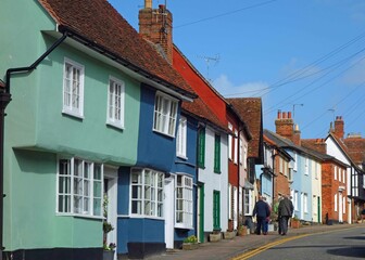 Typical and traditional colourful  cottages by the roadside in Saffron Walden Essex u.k.
