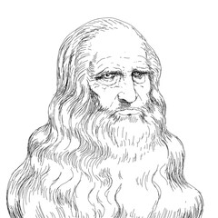 Realistic illustration of the painter and inventor Leonardo Da Vinci