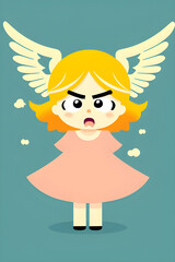 Cute illustration of an angry woman angel.  (AI-generated fictional illustration)
