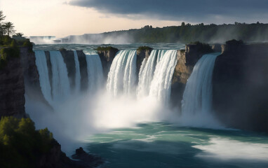 Fototapeta premium A beautiful nature water fall, Generative AI Illustration.