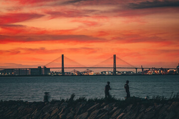 한국 삽교천 일몰