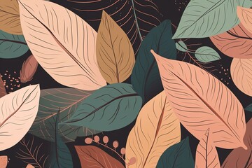 Autumn and leaves, flat illustration fall background