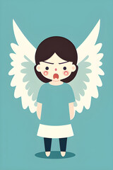 Cute illustration of an angry woman angel.  (AI-generated fictional illustration)
