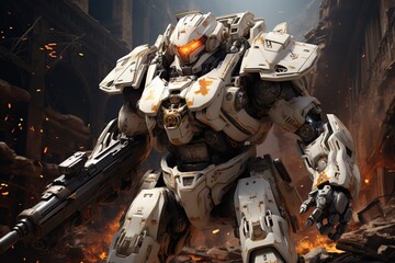Fototapeta premium mecha robot anime on apocalyptic background