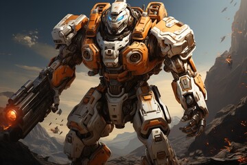 Fototapeta premium mecha robot anime on apocalyptic background