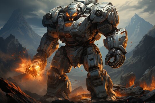 mecha robot anime on apocalyptic background