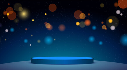 blue podium with colorful light abstract background