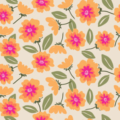 Hand drawn flowers, seamless patterns with floral for fabric, textiles, clothing, wrapping paper, cover, banner, interior decor, abstract backgrounds.