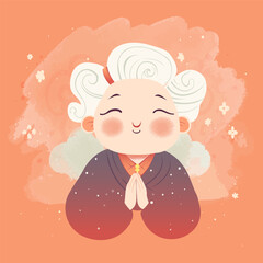 Senior old woman doing reiki, praying