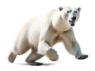 scary running polar bear, isolated background. Generative Ai
