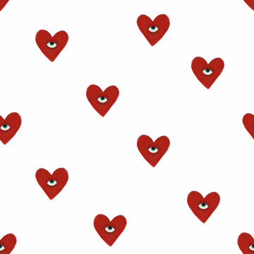 Beautiful seamless pattern with cute red hearts. Stock illustration.
