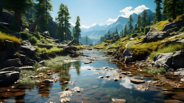 Anamorphic lens photography of a winding river, distorting the perspective and creating a cinematic feel. (Generative AI)