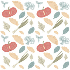 Seamless vector pattern with dumplings and sticks