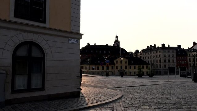 Stockholm, Sweden A man walks on  Birger Jarls Torg on the Riddarholmen island. 