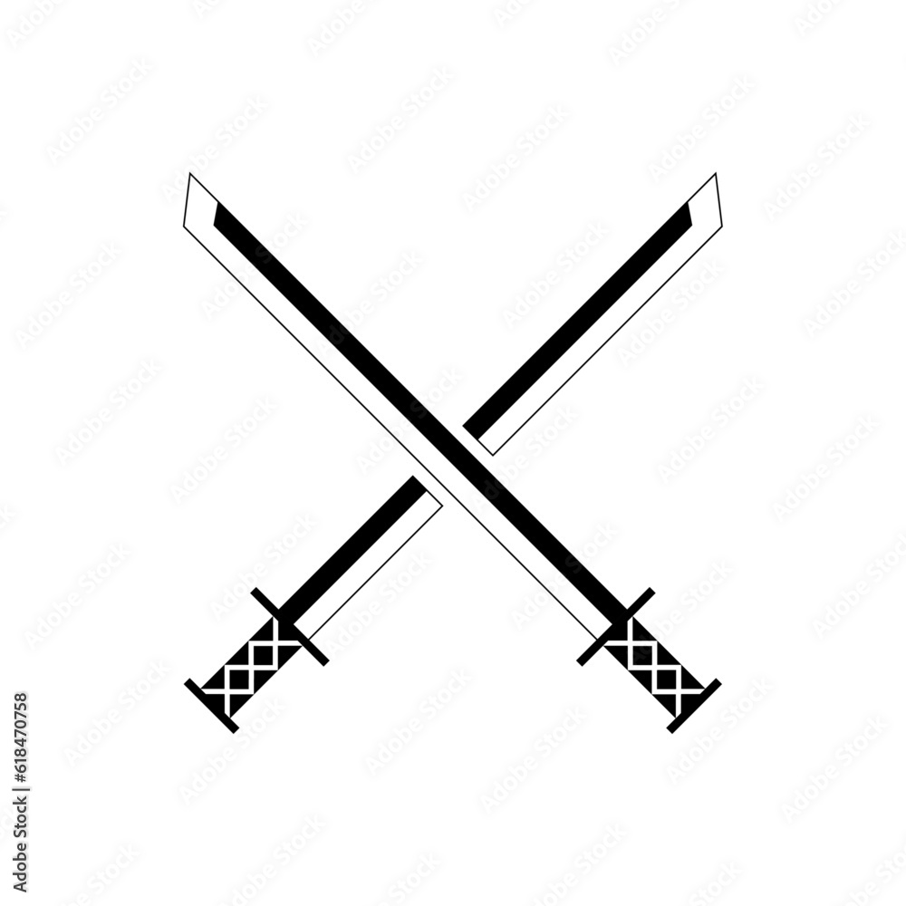 Wall mural Black Sword on transparent background. Crossed Knight Sword Ancient Weapon Cartoon Design	
