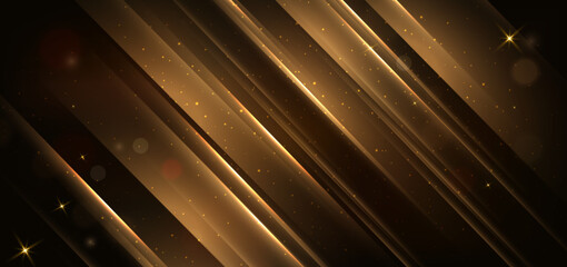 Elegant dark brown background with golden diagongl line and lighting effect sparkle. Luxury template award design.