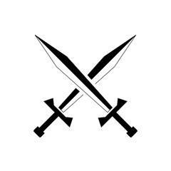 Fototapeta na wymiar Black Sword on transparent background. Crossed Knight Sword Ancient Weapon Cartoon Design 