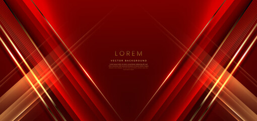 Abstract elegant red background with golden line and lighting effect sparkle. Luxury template award design.