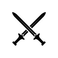 Black Sword on transparent background. Crossed Knight Sword Ancient Weapon Cartoon Design	
