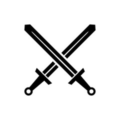 Black Sword on transparent background. Crossed Knight Sword Ancient Weapon Cartoon Design	
