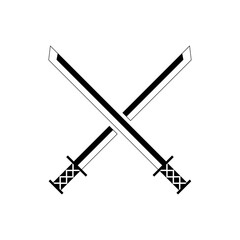 Black Sword on transparent background. Crossed Knight Sword Ancient Weapon Cartoon Design	
