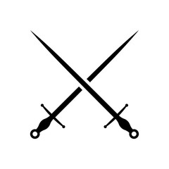 Black Sword on transparent background. Crossed Knight Sword Ancient Weapon Cartoon Design	
