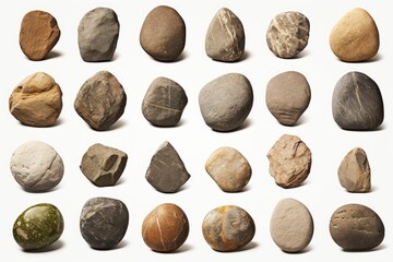 Obraz premium Collection of rocks on white background generative ai