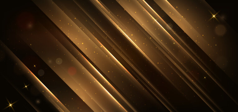 Elegant dark brown background with golden diagongl line and lighting effect sparkle. Luxury template award design.