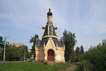 Kirov, Russia, August 17, 2021. Chapel of the Archangel Michael at the Razderikhinsky ravine.