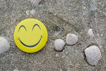 Happy face with smile on nature background.