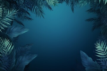 Fototapeta na wymiar Tropical Leaves Collection in Shades of Blue with Space Background and Copy Space Generative AI