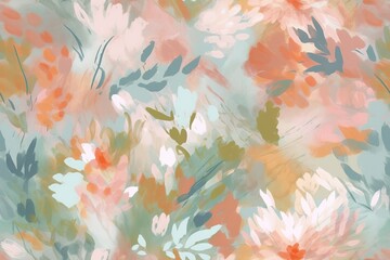 fond illustré floral AI, aspect peinture de fleurs et pétales abstrait en arrière-plan coloré et doux