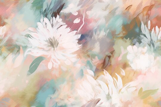 fond illustr&eacute; floral AI, aspect peinture de fleurs et p&eacute;tales abstrait en arri&egrave;re-plan color&eacute; et doux