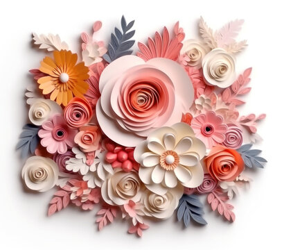 Cut Out Paper Flower Composition Background, Ai Generative