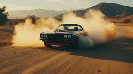 Obraz na płótnie Canvas Drifting car. Car in smoke. Supercar in motion. Sports car drifting in smoke. Supercar in fog front view. 