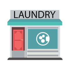 Laundry on white background. Building, structure, house, institution, laundry, institution. Flat. Vector
