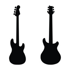 Set of guitars on white background. Vector silhouette of electric guitars. Guitar icons. Vector illustration