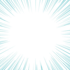 正方形の白い背景に水色の集中線のフレーム - マンガの吹き出し･効果線･文字スペース･背景の素材
