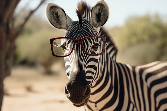 Collage template generated by ai photographing beautiful cute zebra in spectacles invite advert for african safari trip