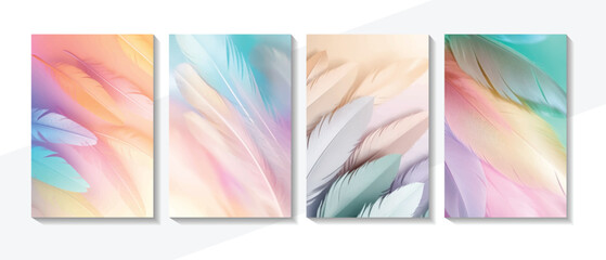 Pastel color feather abstract background. Background set. 