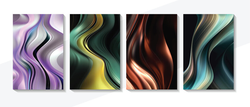 Metallic abstract wavy liquid background layout design tech innovation. Background set. 