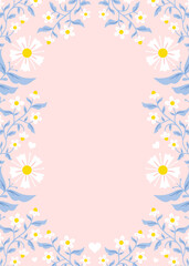 Pink, Blue and White Vector Frame Background with Flowers
