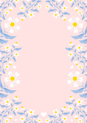 Pink, Blue and White Vector Frame Background with Flowers