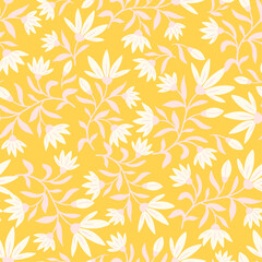 Obraz premium Vector yellow seamless pattern with flowers and leaves