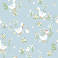 Fotobehang Dieren patronen Vector blue seamless pattern with domestic birds  © Inna