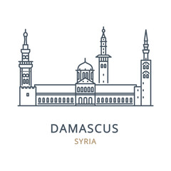 Fototapeta premium Vector icon of the city landmark of Damascus in the country of Syria. Linear illustration of the famous landmark on a white background. Cityscape icons of the famous, modern city symbol. 