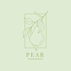 Vector linear logo with pear branch illustration