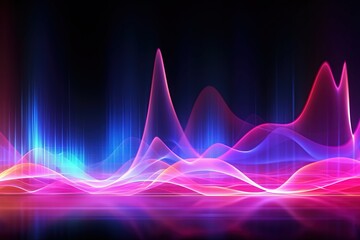 Naklejka na ściany i meble abstract futuristic background with pink blue glowing neon moving high speed sound wave rhythm lines and bokeh lights. Data transfer concept Fantastic wallpaper