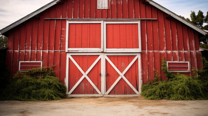 Naklejka premium Large Red Barn with Big Doors