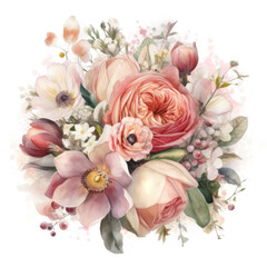 A tender watercolor bouquet on a white background, ai generative